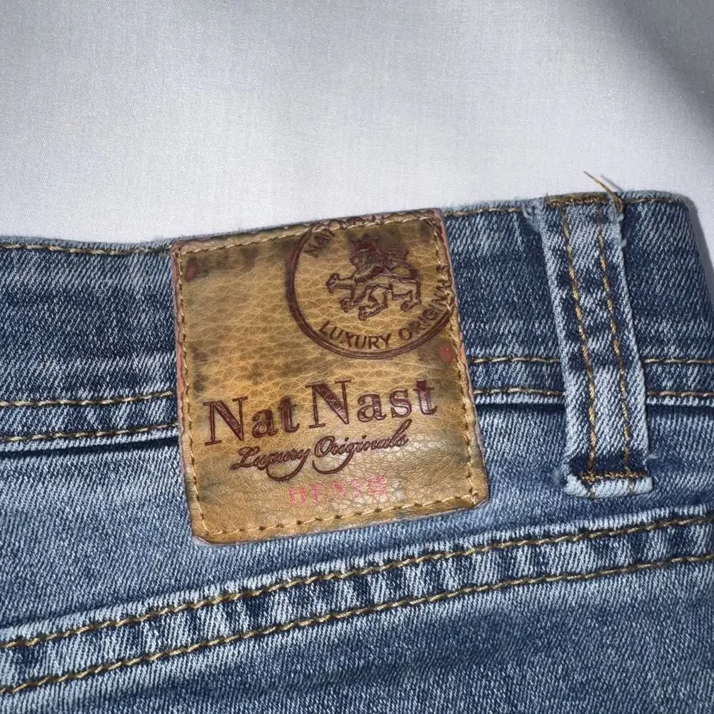 Nat Nast Jeans Mens 36x32 Blue Maverick Straight Dark Wash Faded Luxury Denim